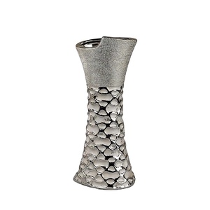 Jarrón de cerámica plateado de lujo, maceta decorativa con textura de guijarro moderno, acabado metálico elegante, regalo de decoración del hogar - Product Image 1
