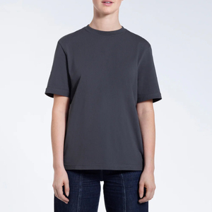 เสื้อยืดคอกลมผู้หญิง สีเทาเข้ม ผ้าฝ้าย 100% ทรงหลวม แขนสั้น สีพื้นเรียบง่าย ใส่ได้ทุกฤดู ผ้าถัก - Product Image 1