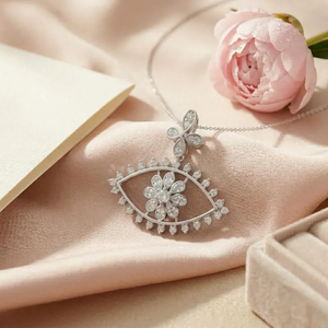 Collier pendentif diamant, amulette florale en diamant de laboratoire, argent 925 et plaqué or 24 carats, garantie à vie - Product Image 2