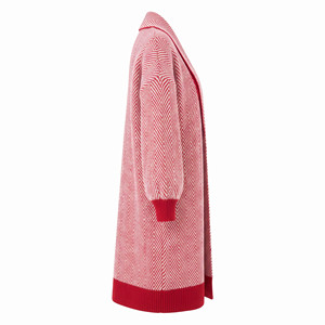 Cardigan long en tricot pour femme, motif chevrons, manches lanternes, ouvert sur le devant, décontracté, pour l'hiver, 100 % acrylique, anti-boulochage - Product Image 3