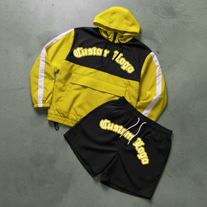 OEM Custom Patchwork Lightweight Street Wear Nylon Tracksuit Windbreaker Shorts Hooded Tracksuits <b>Jacket</b> - Product Image 4