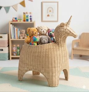 Panier de rangement en rotin naturel en forme d'animal, décoration d'intérieur écologique, design mignon - Product Image 1