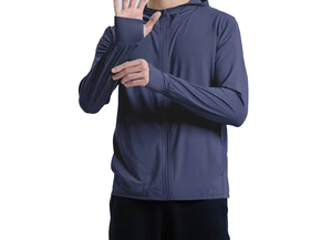 Sweat-shirt à capuche zippé pour homme, couleur unie, séchage rapide, en polyester tricoté, décontracté, pour l'été, sweat-shirt à capuche premium pour homme - Product Image 4
