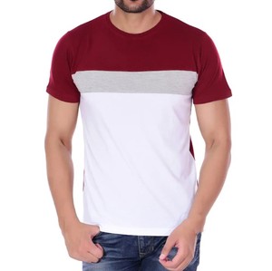 T-shirt à manches courtes pour homme, col rond, coupe classique, décontracté, tricoté, avec bordure contrastante, blanc, rouge, gris, design uni, OEM ODM - Product Image 1