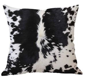 Square Cowhide Print Pillow 20x20in Black and White Polyester Home Decor - Product Image 3