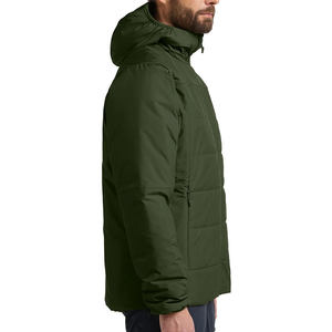 Blouson matelassé vert à capuche pour homme, col montant, fermeture éclair frontale, coupe-vent, décontracté, hiver, rembourrage épais en polyester - Product Image 2