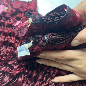 Juego de Extensiones de Cabello Humano Vietnamita Virgen con Cierre, Color Borgoña, Rizado Pixie, Alta Calidad, Super Doble Trama, Encaje Suizo - Product Image 4