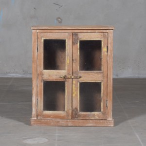 Vitrina de Madera Rústica con Vidrio, Colección Gemini, Estilo Vintage, Arte del Himalaya - Product Image 1