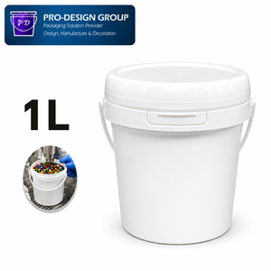 1L Food Safe Plastic <b>Bucket</b> <b>with</b> Handle and Flat <b>Lid</b> for Food Packaging, Leak-Proof Round Container - Product Image 1