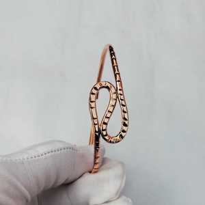 Abstract Wave Solid <b>Copper</b> Cuff <b>Bangle</b> Hand Carved Geometric Twisted Wristband Earthy Artisan Metal Jewelry Gift - Product Image 5