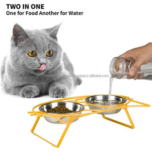 ชามอาหารสัตว์เลี้ยงทำจากสเตนเลสสองชามสำหรับสุนัขเล็กสำหรับให้อาหารสัตว์เลี้ยง - Product Image 2