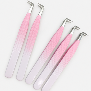 Ensemble de pinces à épiler professionnelles en acier inoxydable rose pour extensions de cils, pointes en L de précision, longueur 13 cm, pour artistes en extensions de cils, beauté - Product Image 3