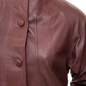 Elegant Women's <b>Long</b> Brown Genuine <b>Leather</b> <b>Jacket</b> Stand Collar Three Quarter Sleeve Autumn and winter Wear - Product Image 4