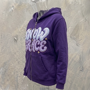 Sweat à capuche Snow Grace violet avec fermeture éclair, imprimé en relief, en polaire, décontracté, unisexe, pour l'hiver - Product Image 4