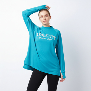 Ropa Deportiva Modest para Mujer, Top Tipo Túnica con Dobladillo Alto y Bajo, Manga Larga, Corte Holgado, Camiseta Deportiva Oversize para Gimnasio, Yoga, Running, Viajes, Ecológica - Product Image 1