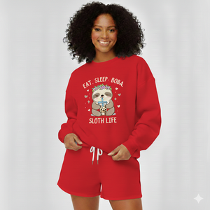 Ensemble 2 pièces femme personnalisé avec logo, sweat-shirt et short, 100 % coton, tricot uni, respirant, collection hiver 2026 - Product Image 1