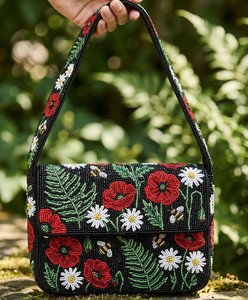Bolso de hombro estilo vintage con cuentas bordadas de flores y abejas para mujer, bolso de diseñador de moda étnica para eventos festivos. - Product Image 6