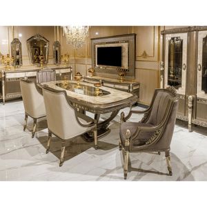 Ensemble de salle à manger de luxe en teck massif, 7 pièces, sculpté, style moderne du milieu du siècle, meubles pour hôtel, villa, manoir - Product Image 1
