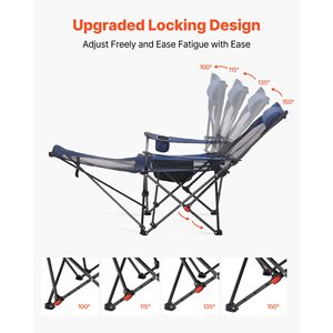Sedia a Sdraio Pieghevole Portatile in Rete a 4 Posizioni Reclinabili per Campeggio, con Poggiatesta e Poggiapiedi per Adulti - Product Image 4