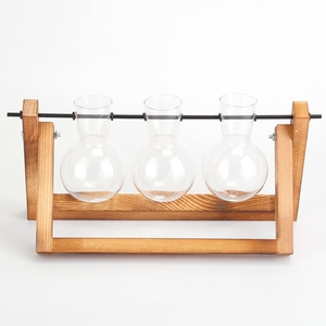 1 pezzo vaso di vetro fioriera in legno supporto idroponica pianta girevole vaso di vetro da tavolo fioriera per ufficio decorazione accessori - Product Image 2