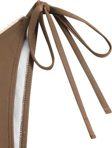 Conjunto de Bikini de 2 Piezas para Mujer, Color Marrón, Top Halter con Lazos Laterales, Parte Inferior Elástica, Traje de Baño de Color Sólido con Detalle de Cordones, Estampado Animal y Logotipo Frontal - Product Image 4