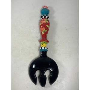Beautiful Wooden Colorful Hand-Painted Salad Servers Set With Floral And Polka Dot Design For Serving Salads - Product Image 3