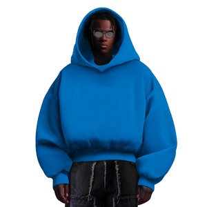 Sweat à capuche zippé pour homme, coupe ample et carrée, en molleton épais uni, à épaules tombantes, personnalisé, de haute qualité, court - Product Image 3
