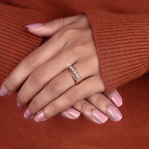 แหวนเพชรแบบเปิด แหวนทอง 14K ประดับเพชรทรงกลม แหวนมินิมอลปรับขนาดได้ แหวนแต่งงานเรียบหรู ของขวัญวันครบรอบสำหรับเธอ - Product Image 4