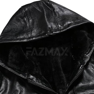 Custom Men's Leather Hooded Hoodie <b>Jacket</b> Zip Closure Streetwear Outerwear OEM Factory Wholesale Supplier - Product Image 4