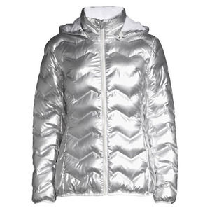 Chaquetas acolchadas elegantes para mujer, hechas con material brillante personalizado, de manga larga y con capucha, para mujer. - Product Image 3