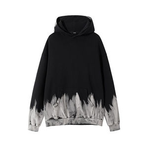 Sweat-shirt à capuche oversize pour homme, tie-dye noir et gris, en coton tricoté, décontracté, avec poches, coupe classique, pour l'automne - Product Image 1