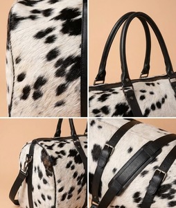 Cowhide Leather <b>Duffel</b> <b>Bag</b> Spotted Travel Weekender Handbag Zipper Closure Large Capacity Lightweight for Sports Travel - Product Image 3