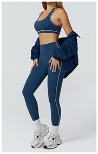 Ensemble de yoga 2 pièces pour femme : Leggings taille haute sans couture et brassière de sport couleur unie, tenue de sport et fitness avec surpiqûres contrastées - Product Image 6