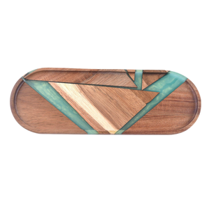 Cross-Border China Epoxy Resin Acacia Wood Nordic High-<b>End</b> Luxury Dessert Tray Oval Solid Wood Cake Plate 10cm Diameter - Product Image 1