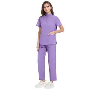 Uniformes de Hospital de Algodón Transpirable Más Vendidos, Uniformes de Enfermería de Manga Corta con Logotipo Personalizado, Conjunto de Uniformes Médicos con Cierre, Unisex - Product Image 2