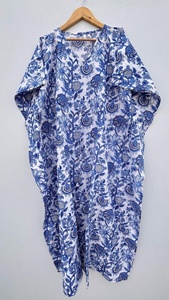 Indian Cotton Floral Print Kaftan Handmade Long Kaftan Dress Women Beach Cover <b>up</b> Long Nightwear Gown Natural Casual for Summer - Product Image 4