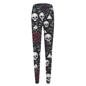 Leggings Largos Casuales con Estampado Geométrico de Calaveras Góticas, Ecológicos, de Cintura Alta, Elásticos, Tejidos, para Mujer, para Todas las Temporadas, con Spandex - Product Image 3