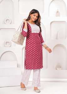 Conjunto de Salwar Kameez de Algodón con Estampado de Hojas Amarillas Mostaza para Mujer, Estilo Étnico para Fiesta de Verano, Cuello en V, Manga Tres Cuartos, Largo hasta la Pantorrilla, Secado Rápido - Product Image 5