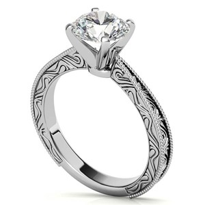 Antique Style Round Brilliant Moissanite <b>Solitaire</b> Engagement <b>Ring</b> 925 Sterling <b>Silver</b> Vintage Milgrain Bridal <b>Ring</b> - Product Image 4