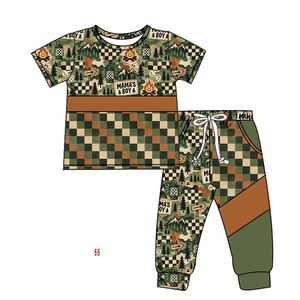 Ensemble de pyjamas en bambou 2 pièces à carreaux patchwork Noël MAMA'S BOY pour bébés et enfants, vêtements de nuit en tissu éponge de bambou, ensemble de costume pour garçons - Product Image 2