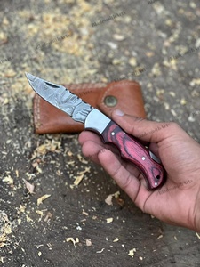 Cuchillo Plegable de Acero de Damasco SHARP POINT TRADES con Hoja Recta de 0.5mm, Apertura con Perilla, Mango de Madera, OEM, DIY - Product Image 1