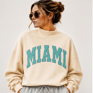 Sudadera Gráfica Vintage Miami Florida para Mujer, Rojo Vino, Forro Polar Grueso, Cuello Redondo, Retro Años 90, Letras en Bloque, Hombro Caído - Product Image 4