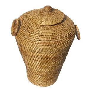 Woven Rattan <b>Laundry</b> <b>Basket</b> <b>Wicker</b> Hamper <b>Basket</b> with Lid Bamboo Storage Bin for Home Living Room - Product Image 6