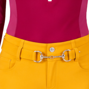 Pantalon d'équitation pour femme jaune doré, taille haute, extensible, avec passants de ceinture, pour la compétition et l'entraînement - Product Image 5