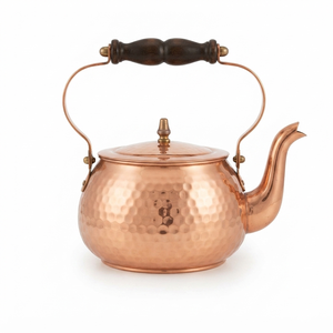 Handcrafted Hammered Copper Tea <b>Kettle</b> with Wooden Handle Lid <b>Vintage</b> Stovetop Teapot Water Boiler Traditional Kitchenware - Product Image 1