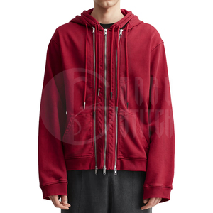 Top Trendy Boxy Unisex Triple Zipper <b>Hoodies</b> Eco-Friendly <b>Polyester</b>/Cotton Winter <b>Hoodies</b> 3 Zipper Short Length Boxy <b>Hoodies</b> - Product Image 3