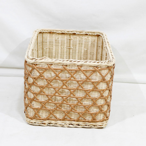 Panier de rangement en rotin rectangulaire avec poignées, style nordique, panier de rangement multifonctionnel, beige avec bordure blanche - Product Image 2