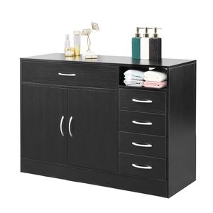 Mobile da Bagno in MDF Nero con Ante Doppie in Triamina e Cinque Cassetti, Armadietto da Cucina RT - Product Image 1