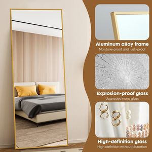 Specchio da Parete Rettangolare a Tutta Altezza 71"x26" con Cornice in Lega di Alluminio e Supporto, Finitura Oro - Product Image 5