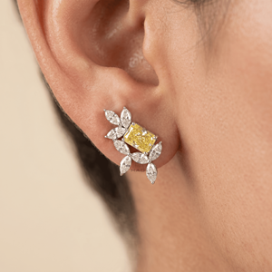 Pendientes de diamantes cultivados en laboratorio, corte radiante amarillo, oro blanco, halo floral, joyería fina de lujo para novias, regalo para mujeres - Product Image 6